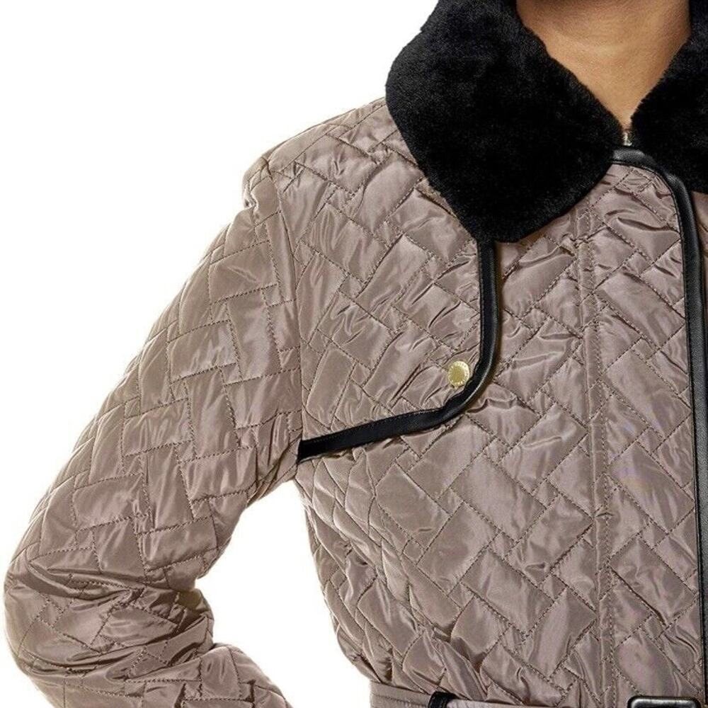 Cole Haan Women’s XL Faux Fur Trench Coat Brown Winter Jacket New w/Tags - Picture 4 of 11